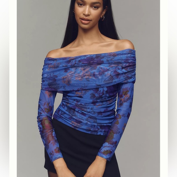 Anthropologie Tops - NWT Anthropologie Maeve Aleda Blue Floral Off-Shoulder Top Size L